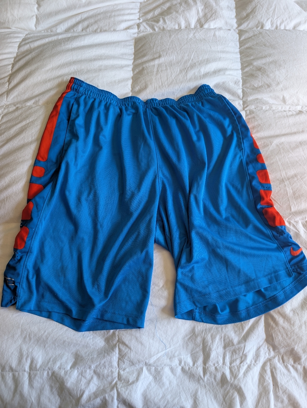Nike Men's Blue Athletic Shorts with Red Side Panels